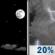 Tonight: A 20 percent chance of showers and thunderstorms after 4am.  Increasing clouds, with a low around 79. South wind 10 to 15 mph, with gusts as high as 25 mph. 