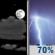 Tonight: Showers and thunderstorms likely after 1am.  Mostly cloudy, with a low around 78. Southeast wind 5 to 10 mph becoming north after midnight.  Chance of precipitation is 70%. New rainfall amounts between a quarter and half of an inch possible. 