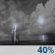 Thursday Night: A 40 percent chance of showers and thunderstorms, mainly before 1am.  Partly cloudy, with a low around 69. East wind around 5 mph becoming calm  in the evening. 